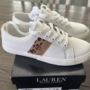Lauren Ralph Lauren White Sneakers with Leopard Accent